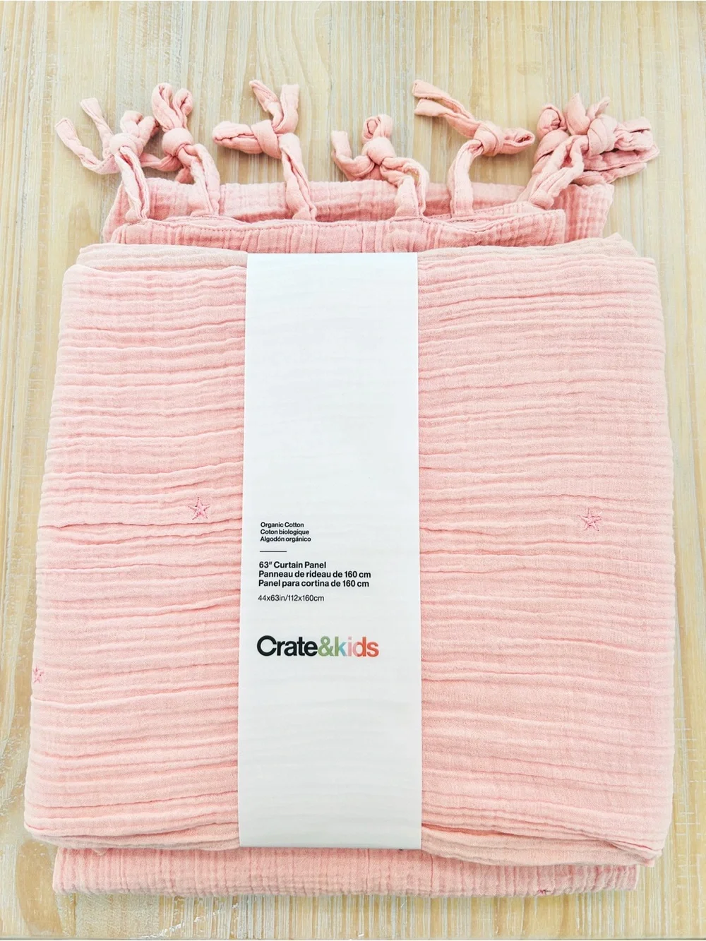 (2) NWT Crate&Kids Aldrin Organic Cotton Star Sheer Curtain Panel - Pink
